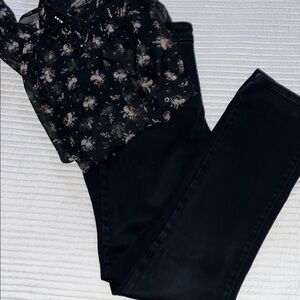 NYDJ Black Stretch Denim Straight Leg Jeans Five Pocket Mid Rise Lift Tuck VGUC